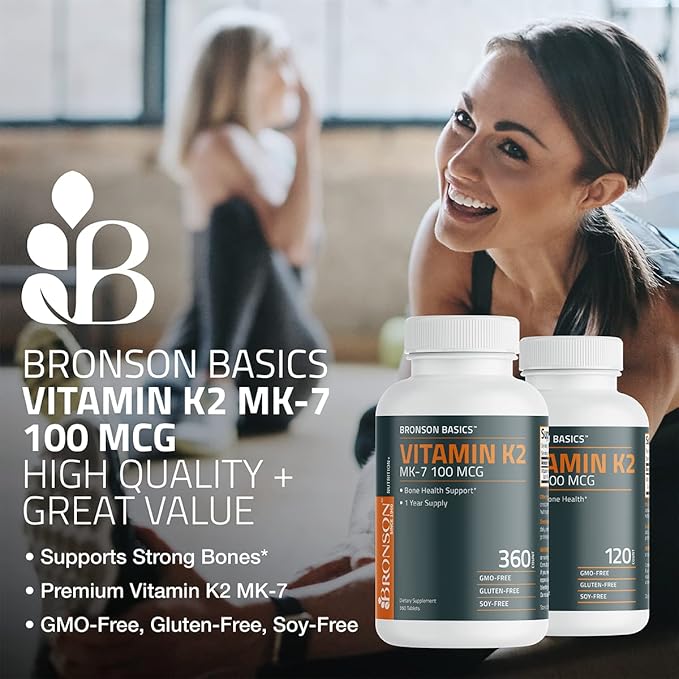 Bronson Vitamin K2 MK-7 100 MCG, K2 as MK7 Menaquinone, 120 Tablets
