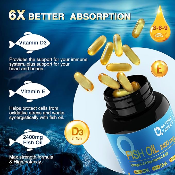 Triple Omega 3 6 9, Fish 2400mg Softgels D3 &