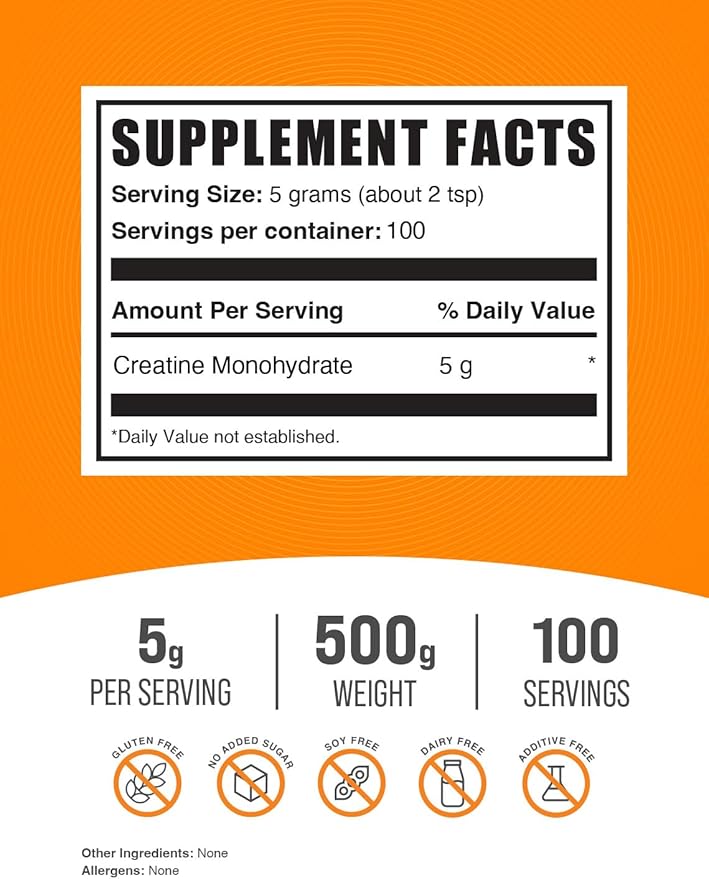 BulkSupplements.com Creatine Monohydrate Powder 5g (5000mg) (5000mg) per 500g (1.1 (1.1 lbs) 1)