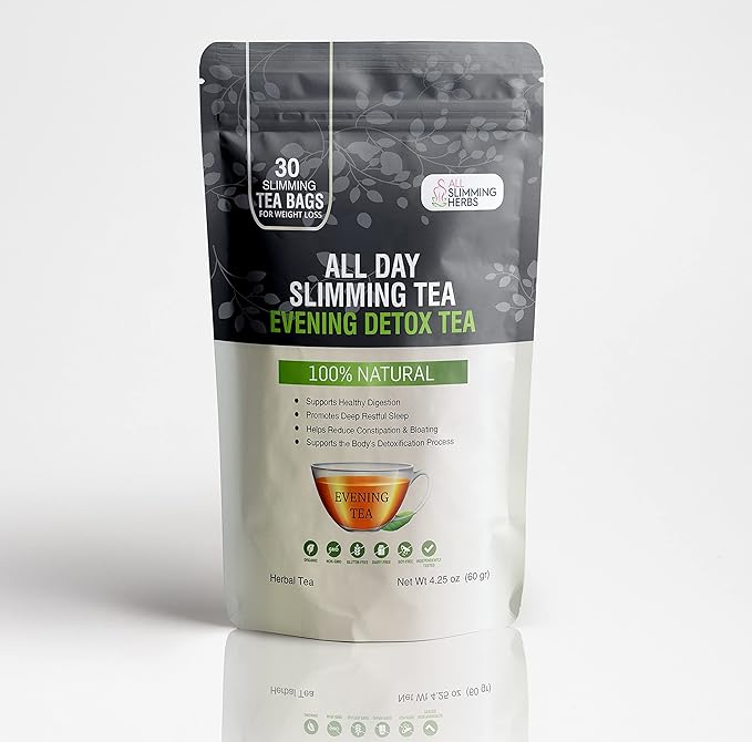 ALL SLIMMING HERBS All Day Slimming Tea For Weight Loss - All Natural 30 Days Detox Teas That Flattens Tummy - Daytime Energy Boost Tea 30 Bags + Evening Detox Tea 30 Bags