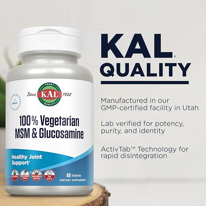 KAL 100% Vegetarian MSM & Glucosamine 60-Day Guarantee 60 Servings, 60 Tablets