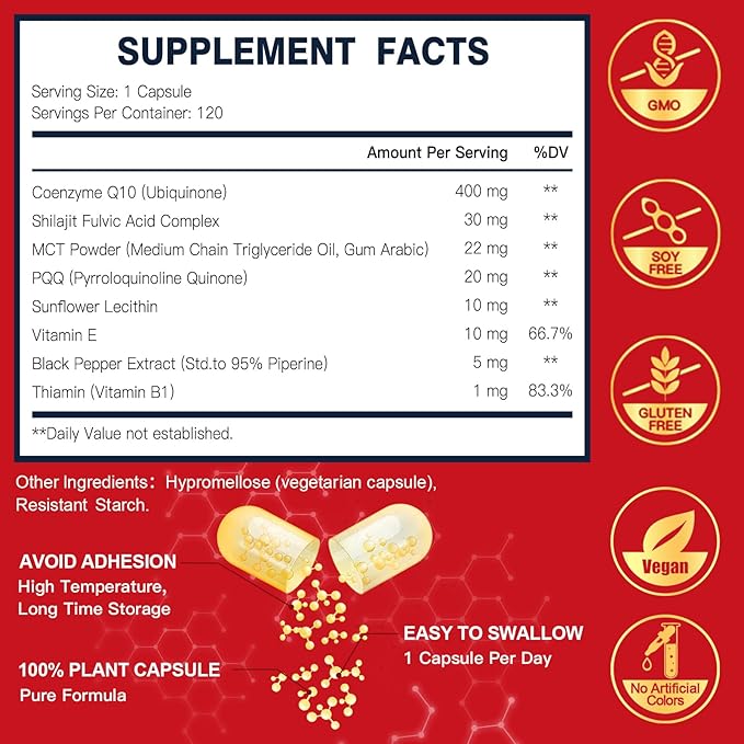 CoQ10 400mg-High Absorption Coenzyme Q10 Supplements 120 Veggie