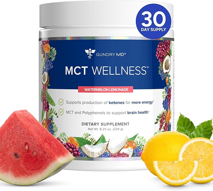 Gundry MD MCT Wellness Powder to Support Energy, Ketone Production and Brain Health, Keto Friendly, Sugar Free (30 Servings) (Watermelon Lemonade)