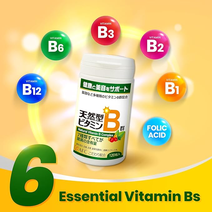 AFC Japan Natural Vitamin B Complex B1, B2, B2, B3, B3, B6, B6, B12, B12, Folic System,120 Vegan