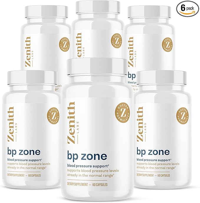 Zenith Labs BP Zone Natural Blood Pressure Supplement Advanced Formula Blood Pressure Capsules - Herbal Extract Pills to Help Lower BP Naturally - Circulatory, Cardiovascular Health Support - 6 Pack