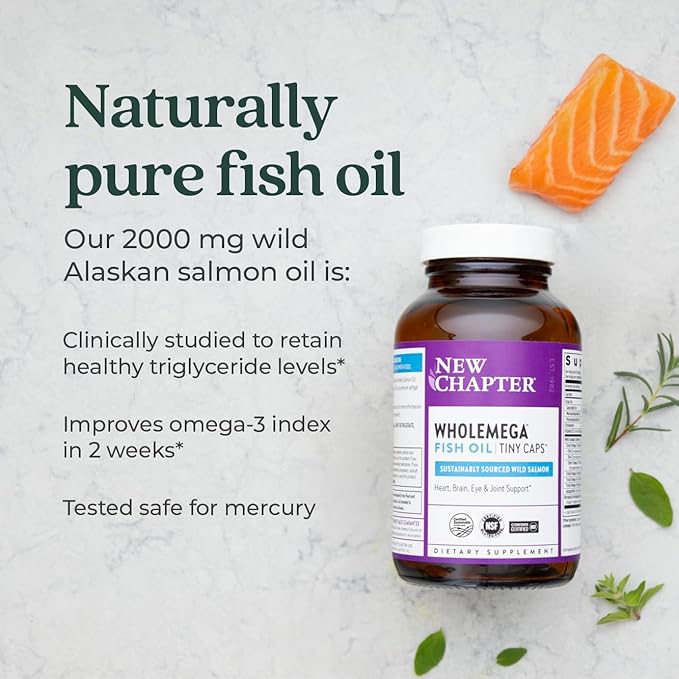 New Chapter Wholemega Fish Oil Supplement Omega-3 + D3 + 90 ct 500mg Softgels