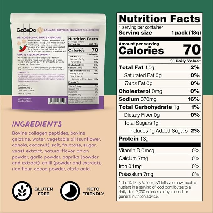10-Pack Collagen Protein Chips - Sweet Chilli Pepper & Tomato Basil Flavors - 13g Protein Per Bag, GMO-Free, Gluten-Free, Tasty Savory Collagen Protein Snack