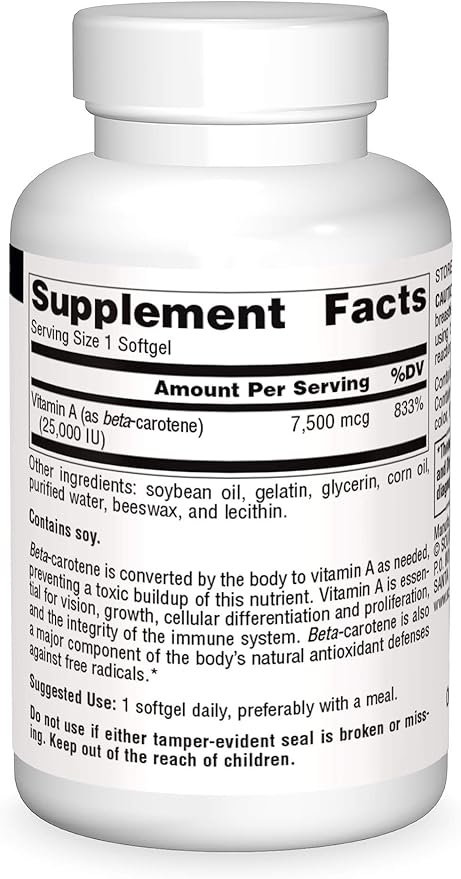Source Naturals Beta Carotene 25000 iu 100 Softgels