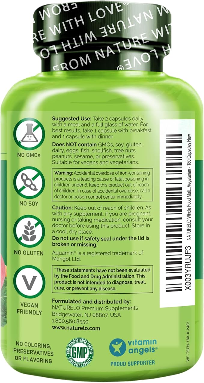 NATURELO Whole Food Multivitamin for Teens 180 Capsules