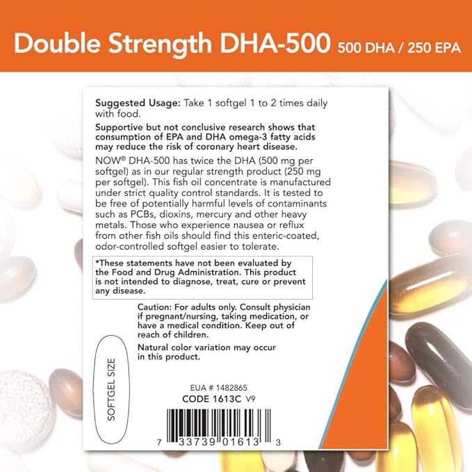 NOW Supplements, DHA-500 with 250 EPA, 180 Softgels