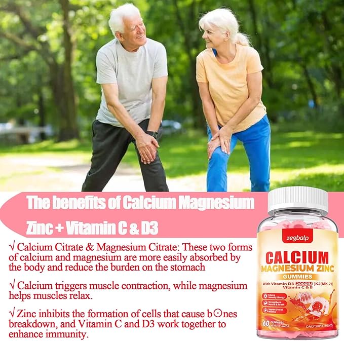 Calcium Magnesium Zinc Gummies with Vitamin D3 & K2 High