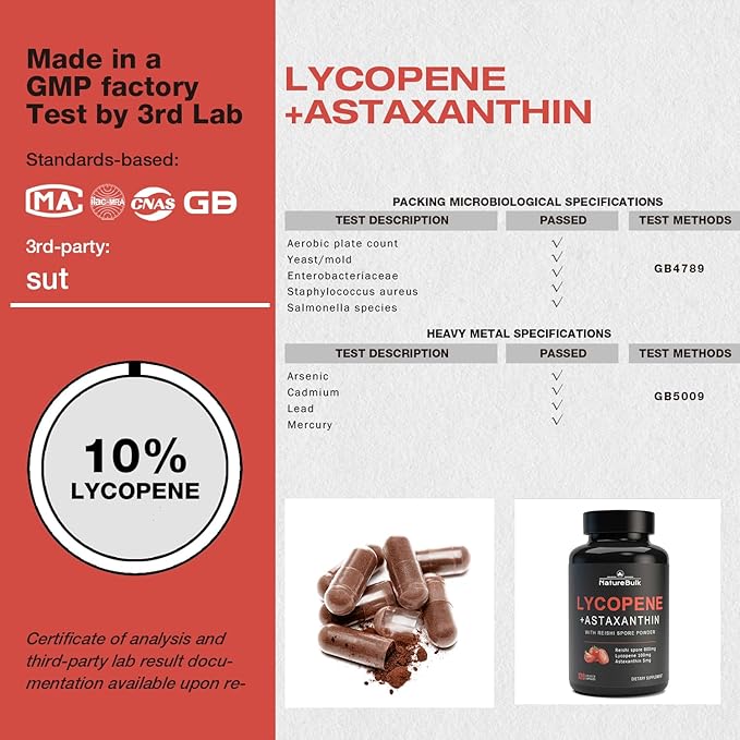 Lycopene 100mg + Astaxanthin 5mg 100% Natural 120 Veggie