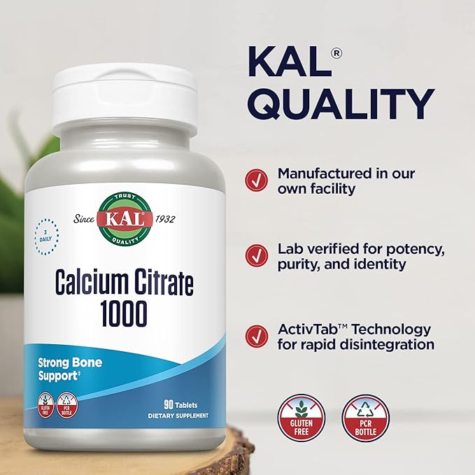 KAL Calcium Citrate 1000mg, High Potency 60 Day