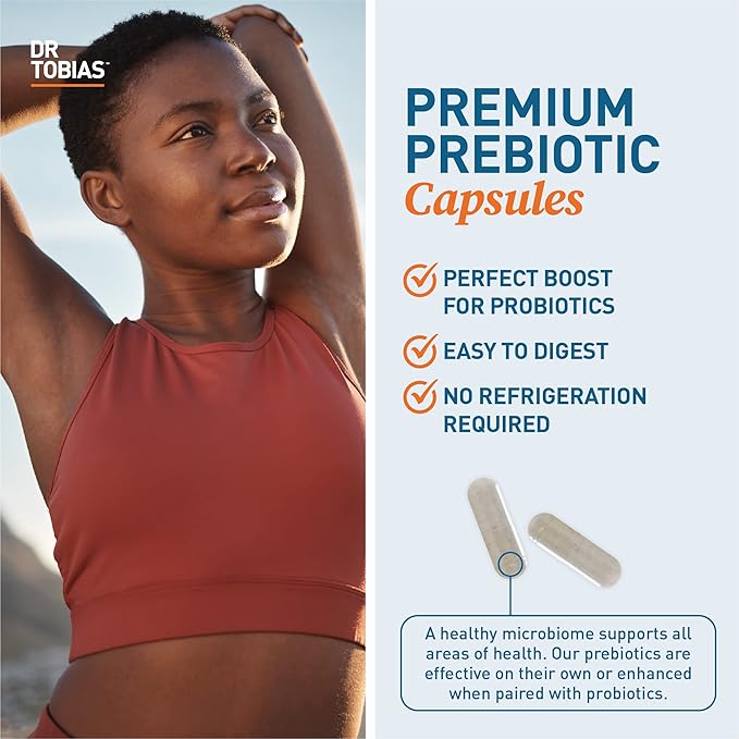 Dr. Tobias Prebiotics, Supports Digestion & Gut Health, Feed Good Probiotic Bacteria, Boost Gut Immune Function, Vegan & Non-GMO Gut Health Supplements for Men and Women, 90 Capsules, 90 Servings