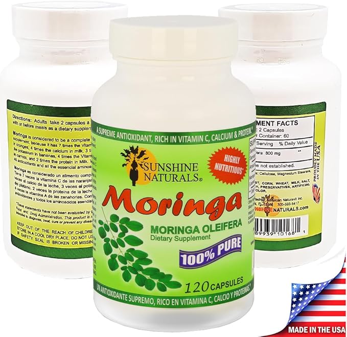 Moringa Dietary Supplement. 100% Pure Organic 120 Capsules. 3