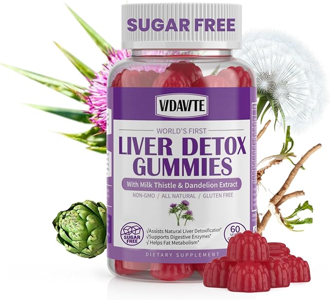 Sugar-Free Liver Cleanse Detox & Repair Gummies — 1500mg Silymarin Milk Thistle Supplement with Artichoke Extract Liver Health Formula, and 20+ Liver Detoxifiers for Men & Women (60 Gummies)