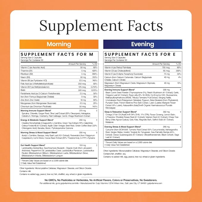 Gulp Core Essentials AM PM Multivitamin 3, Probiotics, 60 Servings, 2 Month
