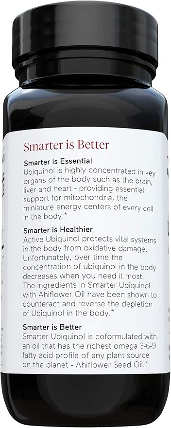 Smarter Nutrition CoQ10 Ubiquinol - Vegetarian CoQ10 for Heart Health Support - Enhanced Absorption with Omega 3 Ahiflower Oil - Soy Free, Non-GMO, Vegetarian Softgels - 1 Pack, 30 Servings