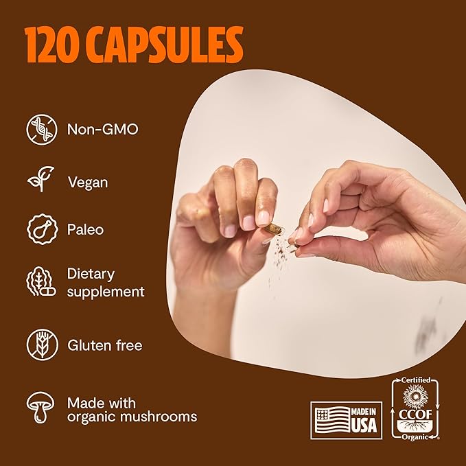 FreshCap Chaga Mushrooms Capsules 14,000mg - Chaga Mushroom Supplement, Mushroom Extract Antioxidants Supplement, Mushrooms Herbal Supplements, Ayurveda Nootropic Immunity Supplement (120 Capsules)