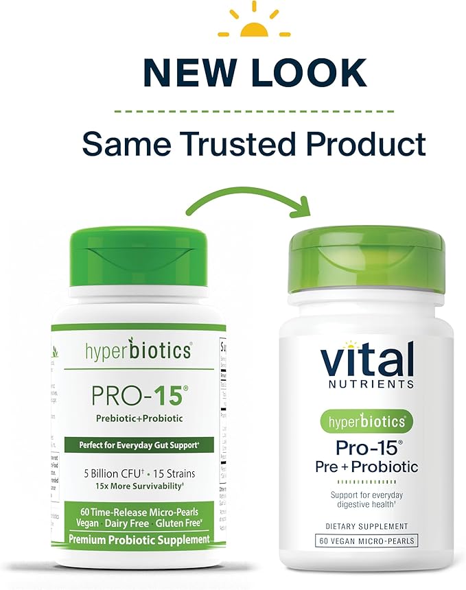 Hyperbiotics Vital Nutrients Pro-15 Pre + Probiotic 15 Strains| 60 Pearl