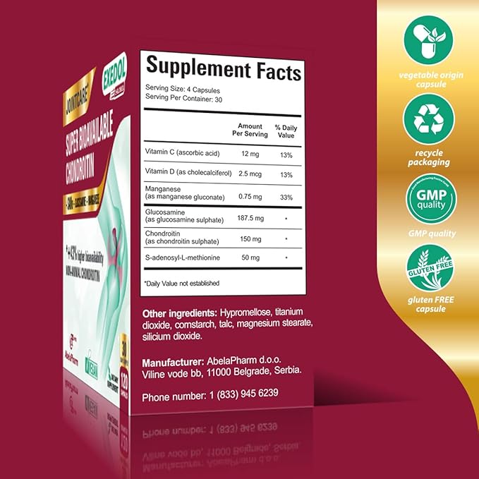 Chondroitin Glucosamine Capsules. Supports Joints and 120 Count
