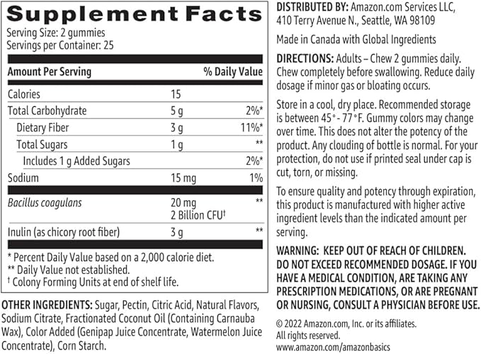 Amazon Basics Prebiotic & Probiotic Gummies, 2 Billion 50 Count (2 per