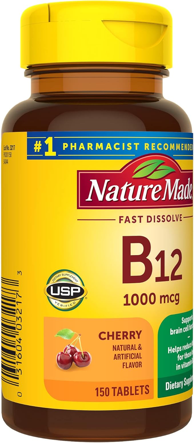 Nature Made Vitamin B12 1000 mcg, Easy to Take Sublingual B12 for Energy Metabolism Support, 150 Sugar Free Fast Dissolve Tablets, 150 Day Supply