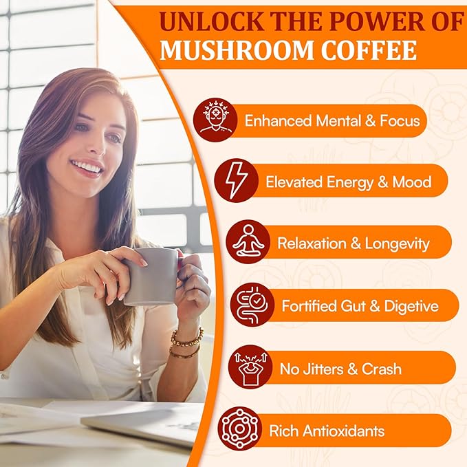 Mushroom Coffee - Mushroom Coffee Organic with 11 Superfood Mushrooms, Includes Lion's Mane, Reishi, Chaga, Cordyceps and Adaptogen*, Mushroom Supplement for Energy, Focus, Memory and Immunity -74.2oz