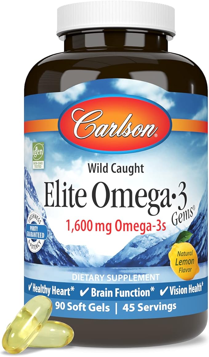 Carlson Labs Wild Caught Elite Omega-3, 1600mg, Omega 3s, Soft 90 Count