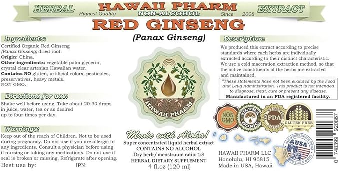 Red Ginseng Alcohol-Free Liquid Extract, Organic 15x4 fl.oz