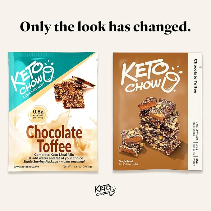 Keto Chow Chocolate Toffee | Keto Meal Replacement Shake | Nutritionally Complete | Low Carb | Delicious Easy Meal Substitute | You Choose The Fat | 21 Meal Bulk Pack