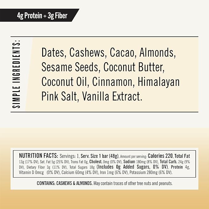 Thunderbird Bars Energy Snack, Gluten-Free with Protein, Healthy Real Food, Vegan Paleo Non-GMO, No Added Sugar, Snickerdoodle Cashew Tahini Flavor (12 Count, 1.7 oz. Bars)