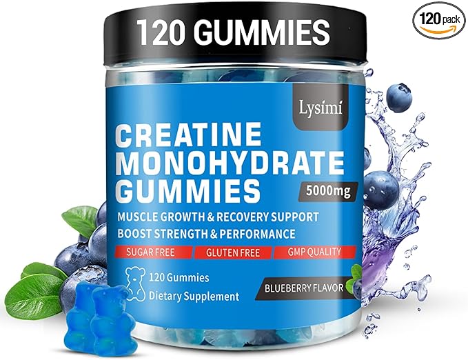 Creatine Monohydrate Gummies 5000mg for Men & Women, Creatine Monohydrate for Muscle Strength, Muscle Builder, Energy Boost, Pre-Workout Supplement, Blueberry Flavor, 120Count