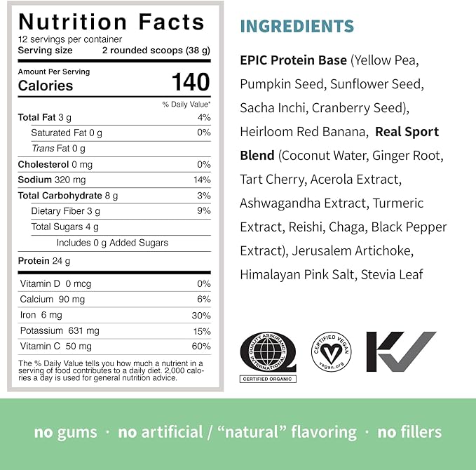Sprout Living, Epic Protein, Plant Based 24 Grams (1 Pound, 12 Servings)