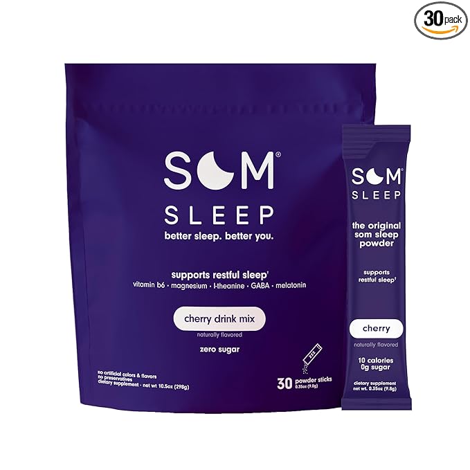 Som Sleep, Restful Calm Sleep Powder 3mg, Magnesium, B6, L-Theanine, 30-Pack
