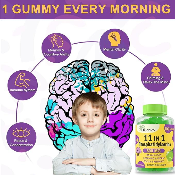 Phosphatidylserine Supplement 600mg, Alpha Brain Gummies B6 & B12, Bacopa 120 Count