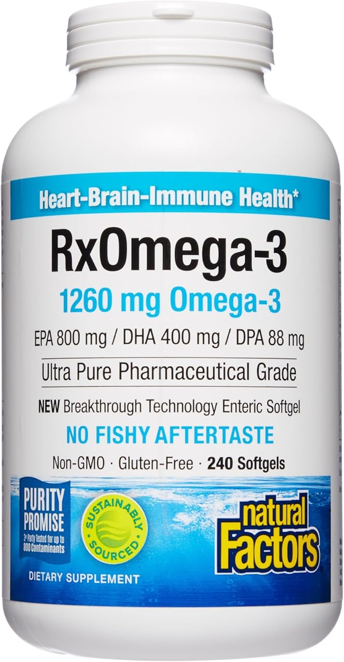 Natural Factors, RxOmega-3 Fish Oil, Pharmaceutical 1260 mg Omega-3 Per 240 Count 1)