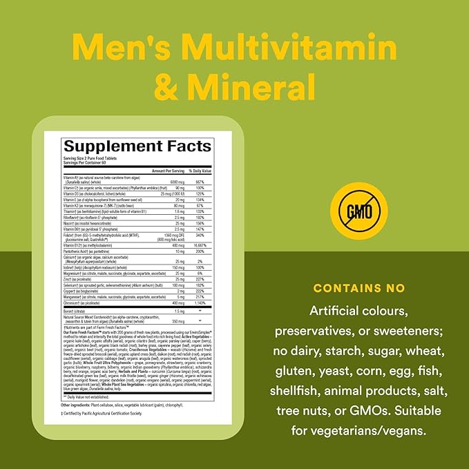 Natural Factors Whole Earth & Sea Men's Multivitamin & Mineral, 1 Serving Contains Nutrition Equivalent to ½ lb of Veggies, 120 Tablets