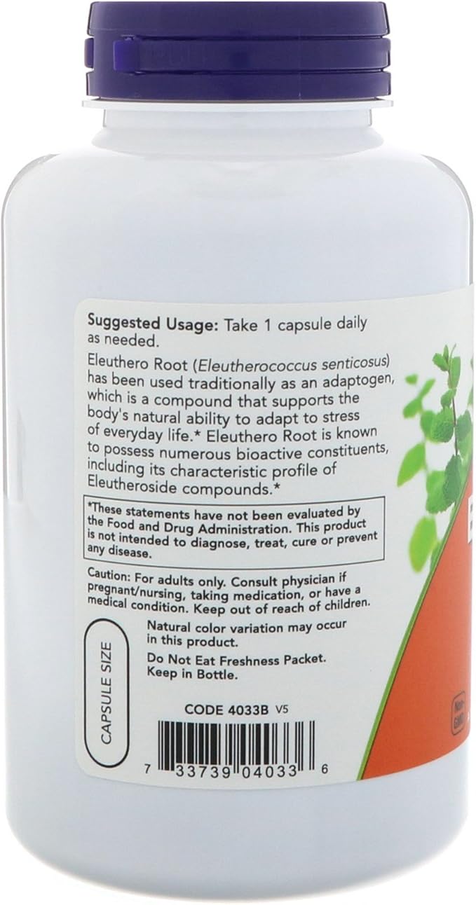 Now Foods Eleuthero, 250 Capsules / 500 Mg
