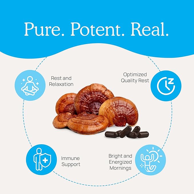 Real Mushrooms RealRest (60ct) Reishi Mushroom Capsules for Relaxation - Organic Reishi Mushrooms with Lemon Balm Herb - Sleep Support Supplement Mushroom Complex for Rest & Immune Support