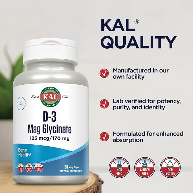 KAL Vitamin D3 & Magnesium Glycinate, 45 Servings, 90 VegCaps