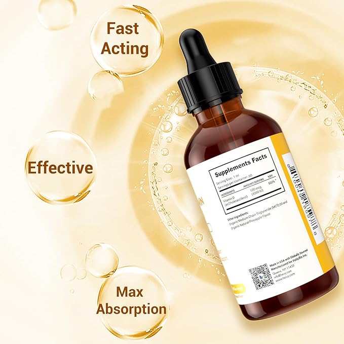 Liquid Vitamin D Drops 4000 IU (100 mcg), Vitamin D3 for Bone Health Support, Pineapple Flavor Vegan VIT D3 Drops, Made in USA, 60 Servings 2 Fl Oz (60ml)