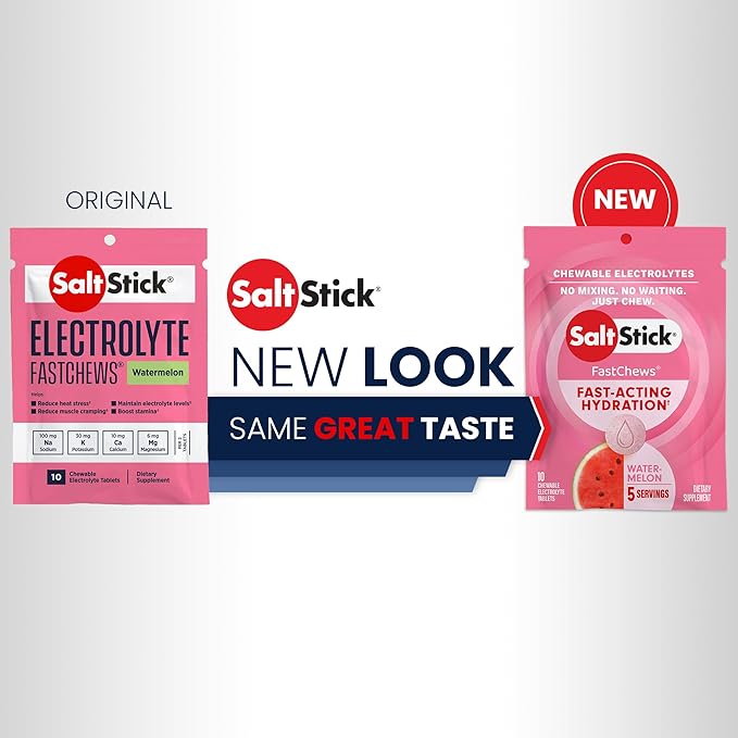 SaltStick Electrolyte FastChews Chewable Tablets | 120 Count - Watermelon | Salt Tablets for Runners, Sports Nutrition, Hydration Tablets, Electrolyte Chews | 12 Packets of 10 Tablets Each