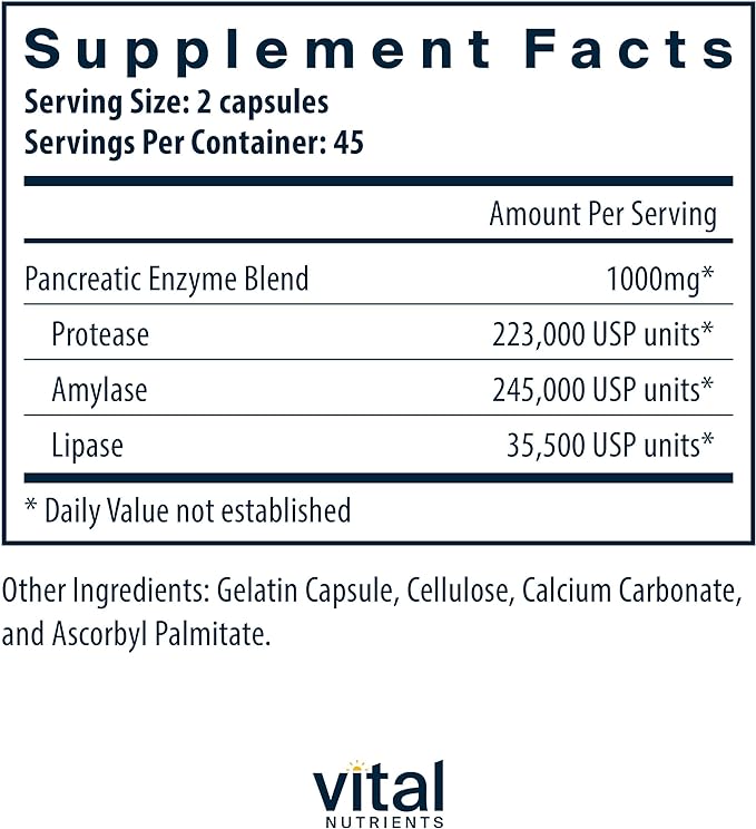 Vital Nutrients Pancreatic Enzymes 1000mg (Full Strength) 90 Capsules