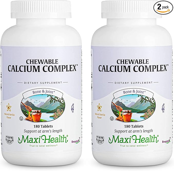 Maxi Health Chewable Calcium Complex – Vanilla Flavor Vitamin D3 and Magnesium Chewables to Help Support Bones – Kosher Magnesium and Calcium Supplement for Women and Men (180 Count, Pack of 2)