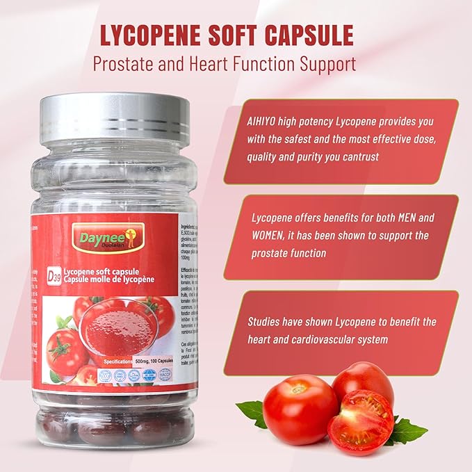AIHIYO Lycopene Soft Capsule, 100mg Tomato Supplement Extract, Organic Complex Formula, 500mg Per Capsule, 100 Softgel