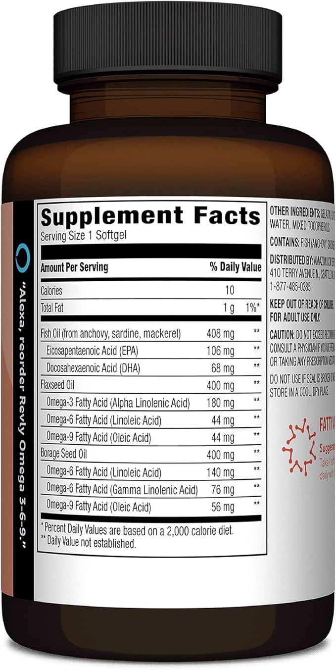 Amazon Brand - Revly Omega 3-6-9 Omega-3 fatty 60 Softgels, 2 Month