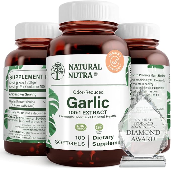 Natural Nutra Odorless Garlic Oil Supplement, 500mg, 100 100 Softgels