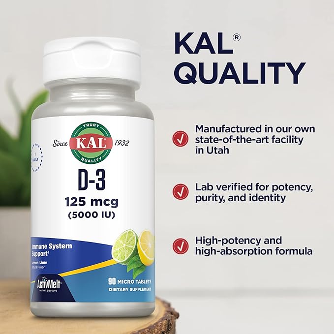 KAL Vitamin D-3 5000 IU ActivMelt, 90 Servings, 90 Micro