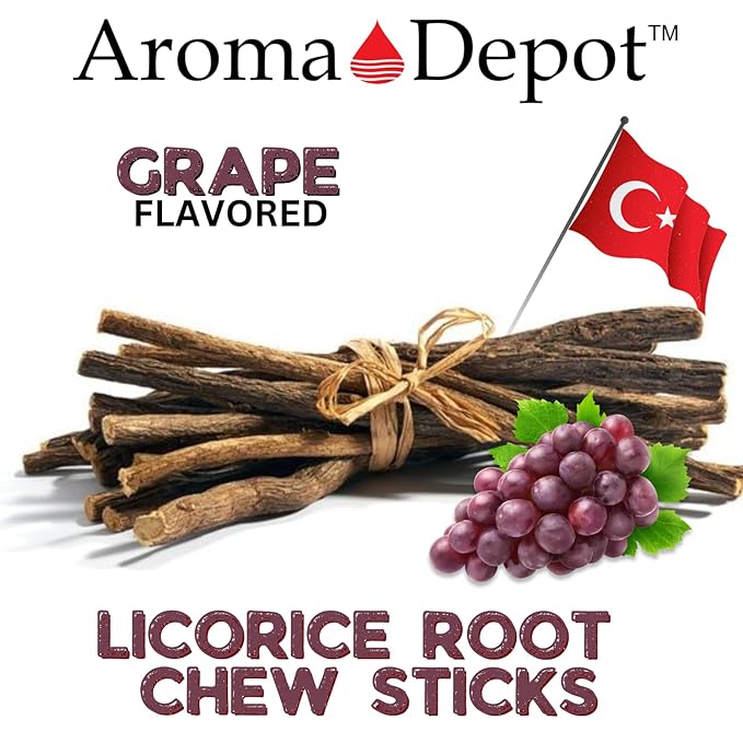 Aroma Depot Grape 4 oz. Flavored Licorice Root Chew Sticks for Humans. 100% Pure Natural | Oral Health & Fresh Bearth | Individual Sticks are 6.5-7 inches long. Glycyrrhiza Glabra From Turkey